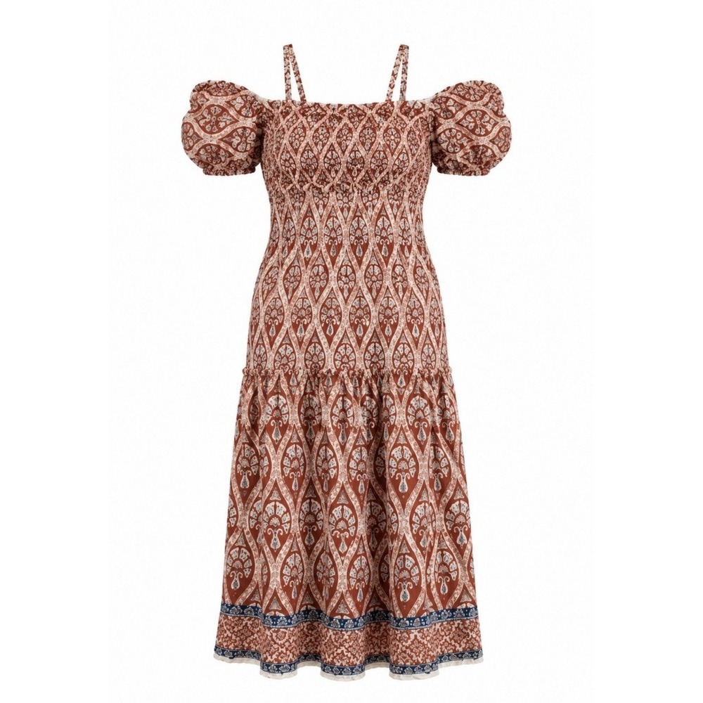 Tuckernuck Ash & Eden Fenya Red Smocked Tiered Midi Dress XS NWT